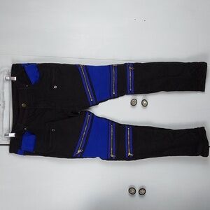 MENS Bie PA Black and Blue Denim Jeans Zippers BIKER Pants Sz.38